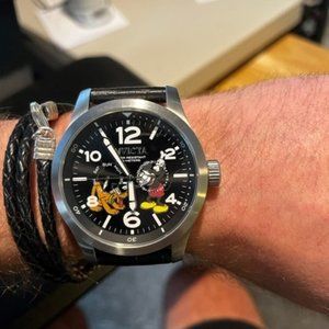 Invicta Mickey & Pluto 22873 Limited Edition 48mm Quartz Black Leather Watch